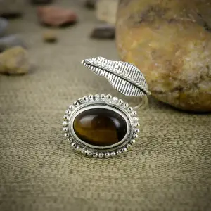 Nakshmart Natural Tiger's Eye 925 Sterling Silver Statement Ring