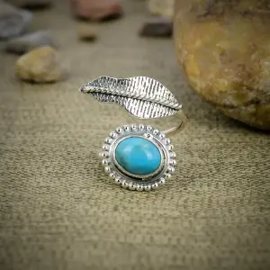 Nakshmart Tibetan Turquoise Statement Ring in 925 Sterling Silver