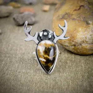 Natural Peanut Wood Jasper 925 Sterling Silver Statement Ring