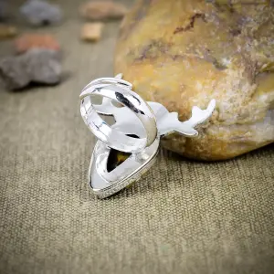 Natural Peanut Wood Jasper 925 Sterling Silver Statement Ring