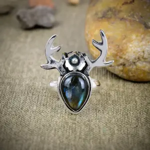 Nakshmart Natural Labradorite Statement Ring in 925 Sterling Silver