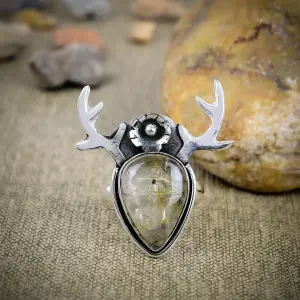 Natural Golden Rutile Quartz Statement Ring in 925 Sterling Silver