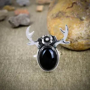 Nakshmart 925 Sterling Silver Natural Black Onyx Statement Ring
