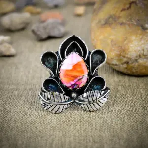 Spiny Oyster Turquoise Statement Ring in 925 Sterling Silver