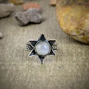 Nakshmart Natural Moonstone 925 Sterling Silver Bezel Statement Ring