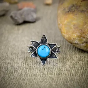 Natural Pyrite In Turquoise 925 Sterling Silver Statement Ring