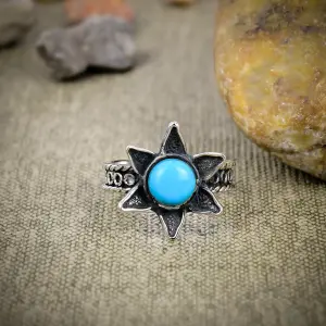 Nakshmart Natural Sleeping Turquoise Sterling Silver Statement Ring