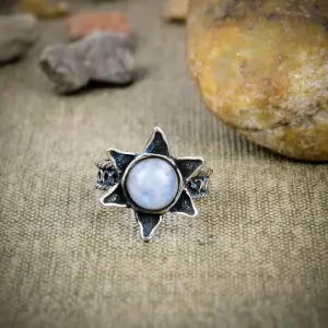 Nakshmart Natural Moonstone Statement Ring in 925 Sterling Silver