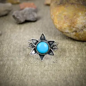 Nakshmart Natural Sleeping Turquoise Statement Ring in 925 Silver