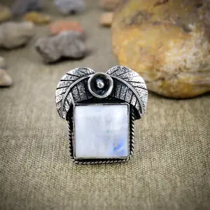 Nakshmart Natural Moonstone 925 Sterling Silver Statement Ring