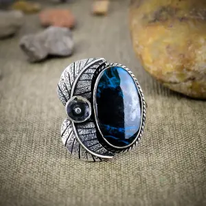925 Sterling Silver Copper Blue Slag Statement Ring by Nakshmart