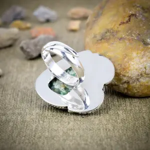 Nakshmart Natural Green Opal Statement Ring in 925 Sterling Silver