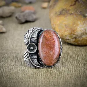 Nakshmart 925 Sterling Silver Natural Sunstone Bezel Statement Ring