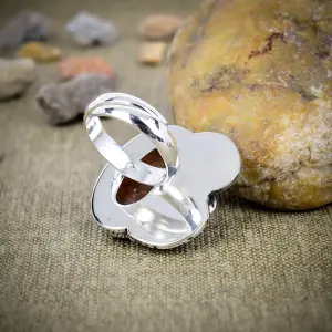Nakshmart 925 Sterling Silver Natural Sunstone Bezel Statement Ring