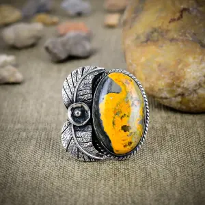 Natural Bumblebee Jasper Statement Ring in 925 Sterling Silver