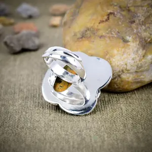Natural Bumblebee Jasper Statement Ring in 925 Sterling Silver