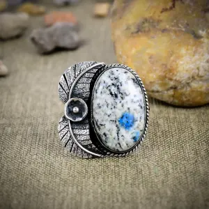 Nakshmart Natural K2 Azurite Bezel Set Silver Statement Ring
