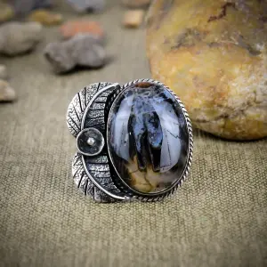 Natural Tube Agate Statement Ring in 925 Sterling Silver