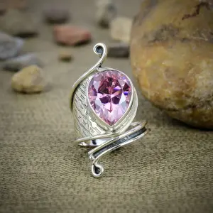 Nakshmart Pink Kunzite Statement Ring in 925 Sterling Silver