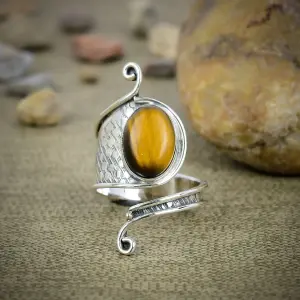 Natural Tiger Eye 925 Sterling Silver Statement Ring by Nakshmart