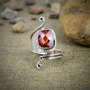 Nakshmart 925 Sterling Silver Natural Garnet Bezel Statement Ring