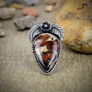 Nakshmart Natural Butterfly Jasper Statement Ring in 925 Silver