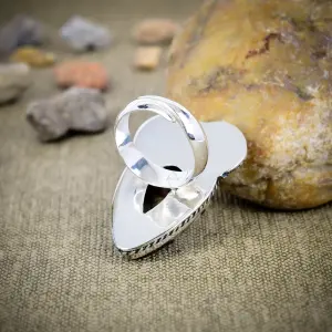 Nakshmart Natural Butterfly Jasper Statement Ring in 925 Silver
