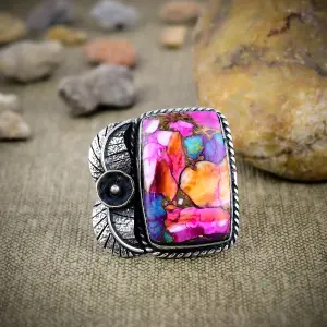 Nakshmart Spiny Oyster Turquoise 925 Sterling Silver Statement Ring