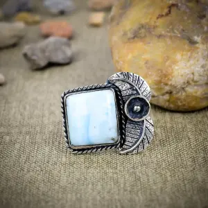 Natural Larimar Statement Ring in 925 Sterling Silver by Nakshmart