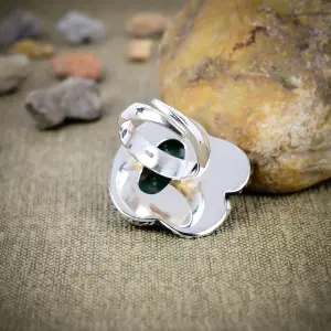 Nakshmart Natural Green Opal Statement Ring in 925 Sterling Silver