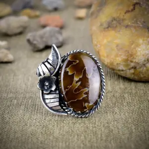 Nakshmart Natural Tube Agate 925 Sterling Silver Statement Ring