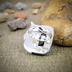 Nakshmart Black Rutile Quartz 925 Sterling Silver Statement Ring