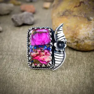 Natural Spiny Oyster Turquoise Statement Ring in 925 Sterling Silver