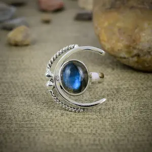 Nakshmart Natural Labradorite 925 Sterling Silver Statement Ring