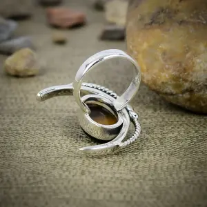 Natural Tiger's Eye Statement Ring in Hallmarked 925 Sterling Silver