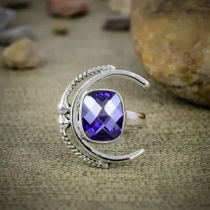 Nakshmart Amethyst Statement Ring in 925 Sterling Silver Bezel Set