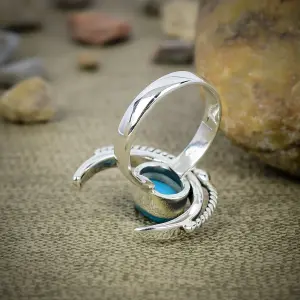 Nakshmart Tibetan Turquoise Statement Ring in 925 Sterling Silver