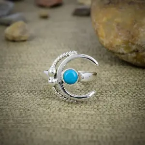 Nakshmart Natural Tibetan Turquoise 925 Silver Statement Ring