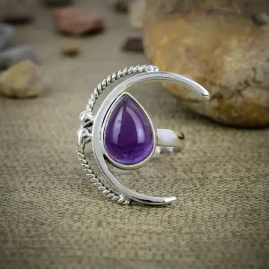Nakshmart Natural Amethyst Statement Ring 925 Sterling Silver