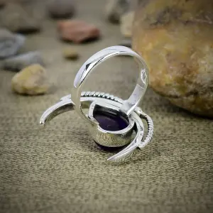 Nakshmart Natural Amethyst Statement Ring 925 Sterling Silver