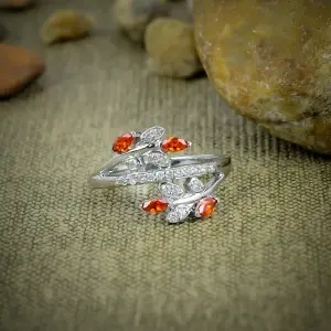 Nakshmart 925 Sterling Silver Lab-Created Garnet Statement Ring