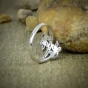 Nakshmart 925 Sterling Silver Amethyst Bezel Statement Ring