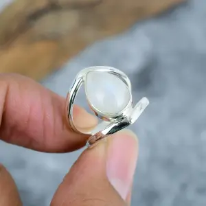 Nakshmart 925 Sterling Silver Natural Moonstone Statement Ring