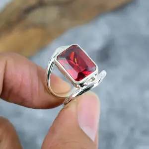 Nakshmart 925 Sterling Silver Bezel Set Garnet Statement Ring