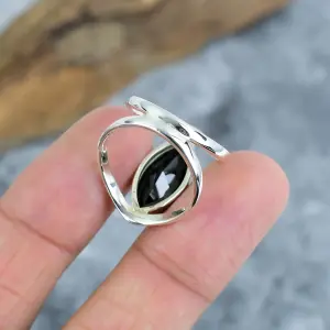 Nakshmart 925 Sterling Silver Black Spinel Statement Ring Bezel Set