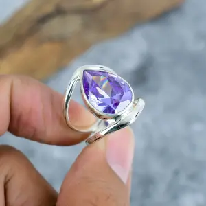 Nakshmart 925 Sterling Silver Lab-Created Amethyst Statement Ring