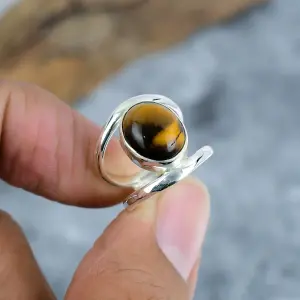 Nakshmart Natural Tiger's Eye 925 Sterling Silver Statement Ring