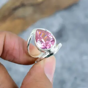 Nakshmart 925 Sterling Silver Kunzite Bezel Statement Ring