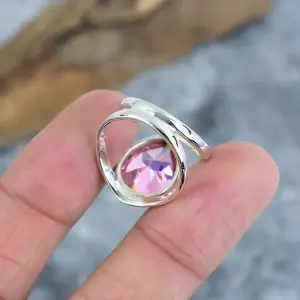 Nakshmart 925 Sterling Silver Kunzite Bezel Statement Ring