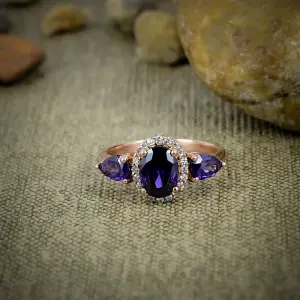 Nakshmart Natural Amethyst Statement Ring in 925 Sterling Silver